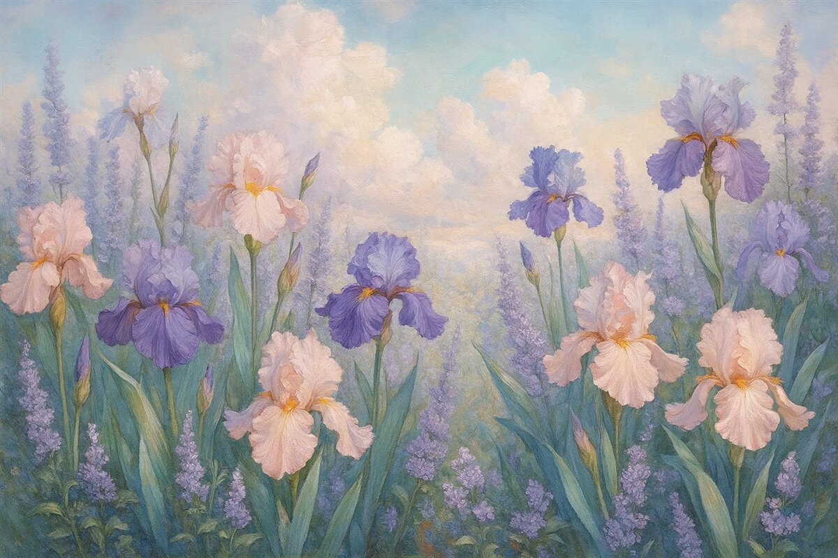 Fototapeta Styl Oli w rysowaniu kwiatów, letnia łąka, florystyczny.