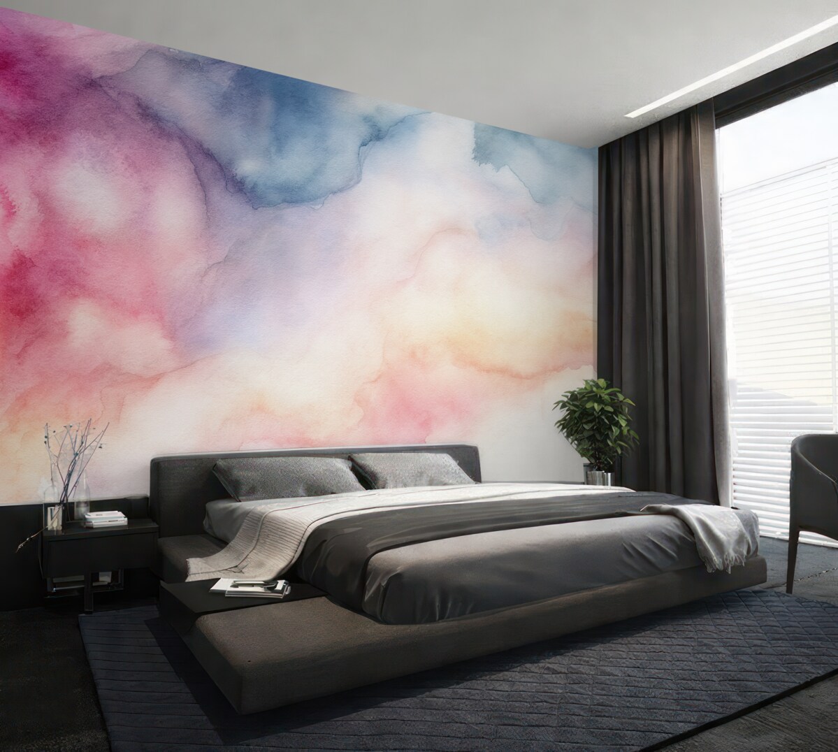 Fototapeta Abstrakcyjny gradient akwarelowy w subtelnych pastelowych tonach różu, błękitu i brzoskwini.