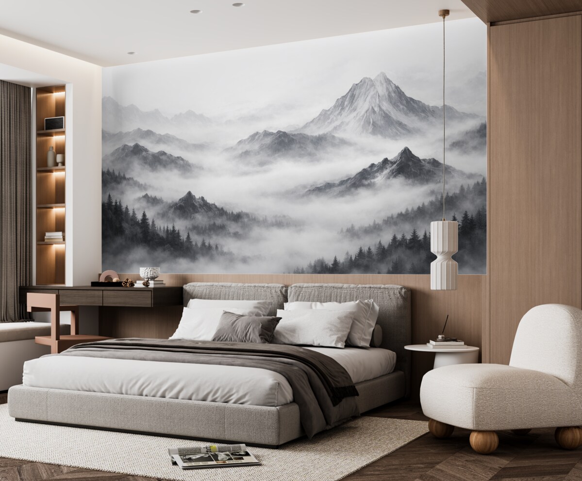 Fototapeta Minimalistyczny górski pejzaż w mroku.