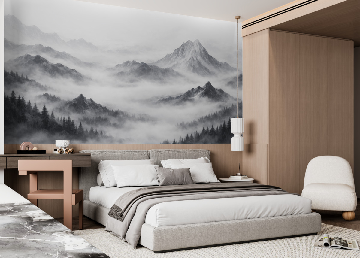 Fototapeta Minimalistyczny górski pejzaż w mroku.