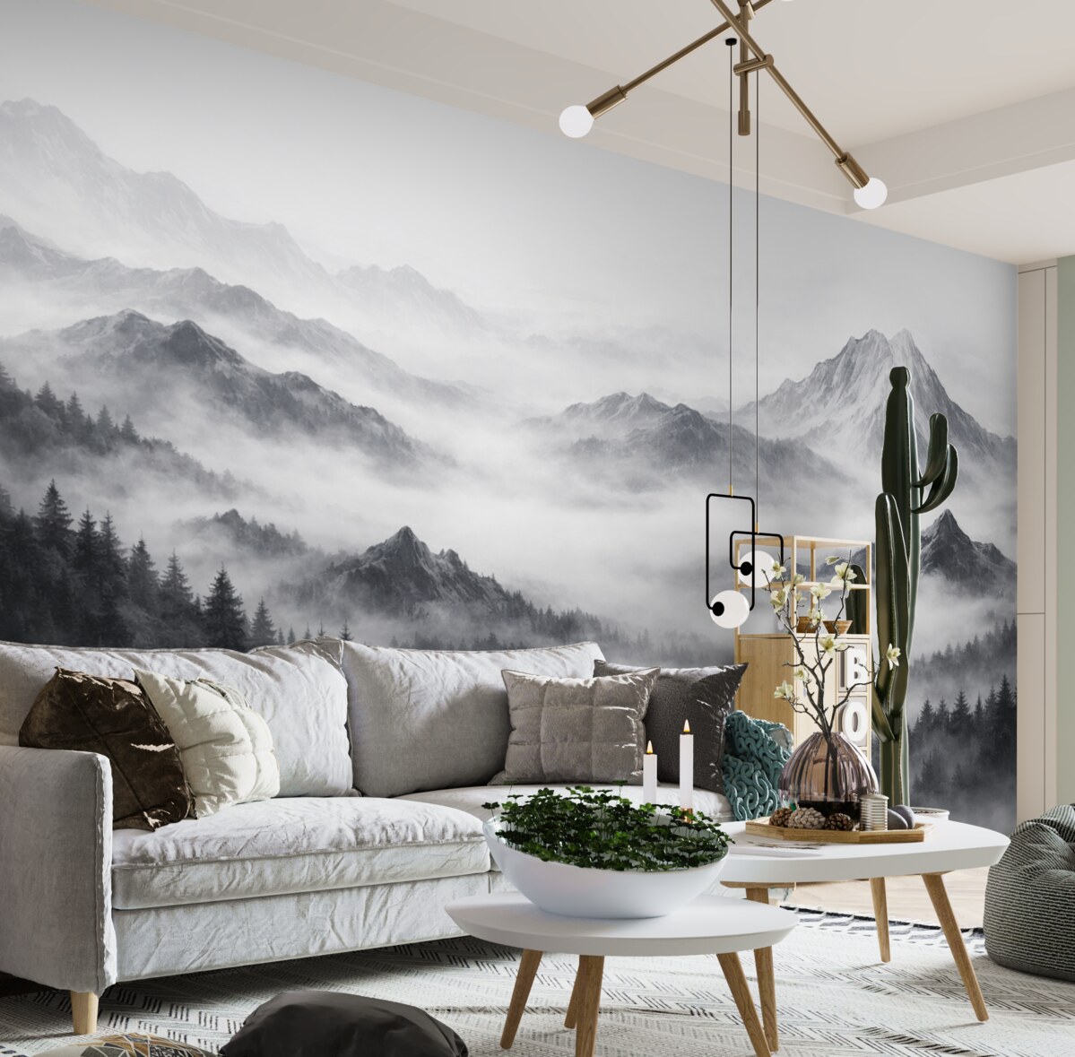 Fototapeta Minimalistyczny górski pejzaż w mroku.