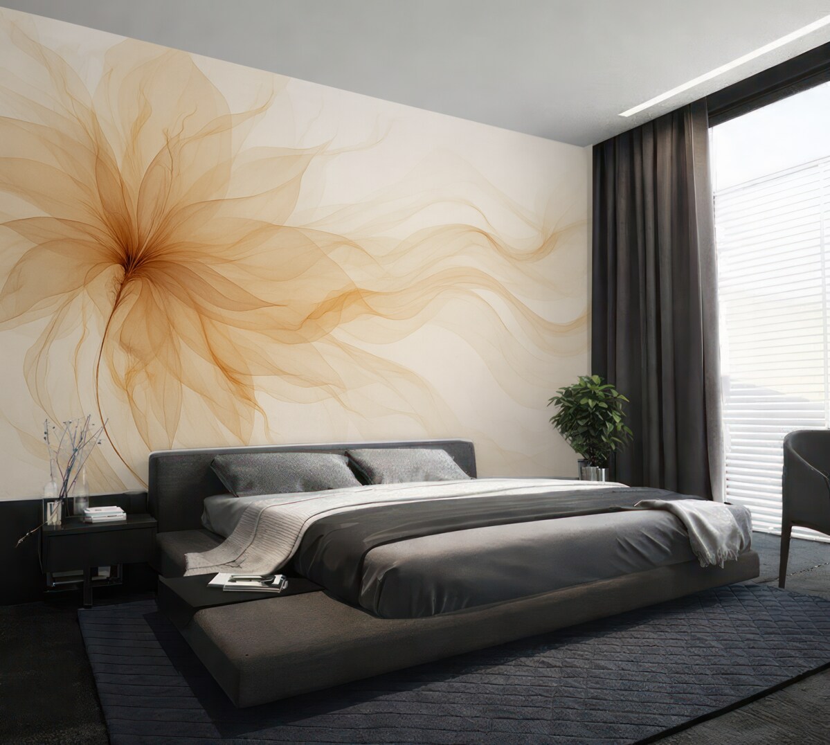 Fototapeta Eteryczny kwiat z subtelnymi przezroczystymi liniami w jasnych tonacjach.