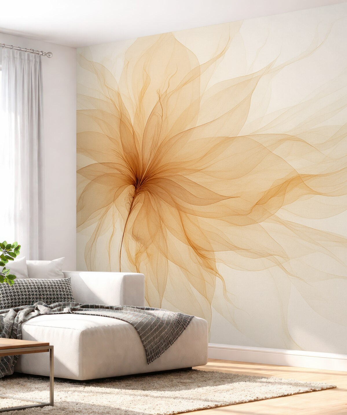 Fototapeta Eteryczny kwiat z subtelnymi przezroczystymi liniami w jasnych tonacjach.