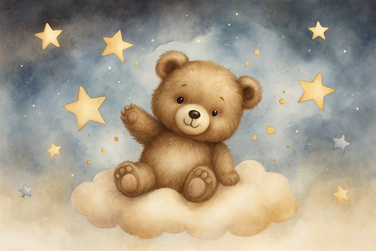 Fototapeta Miś na obłoku, udający akwarelę.