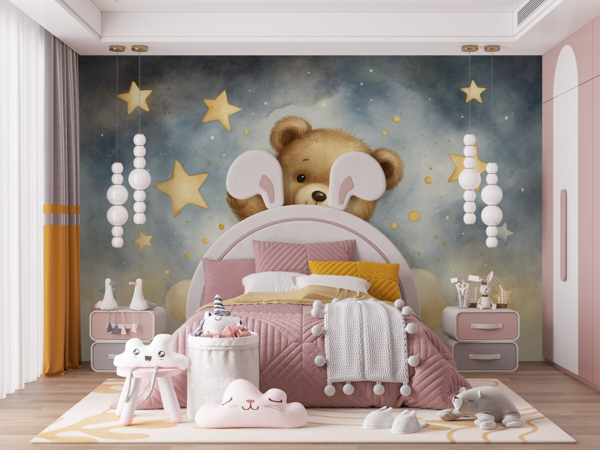 Fototapeta Miś na obłoku, udający akwarelę.