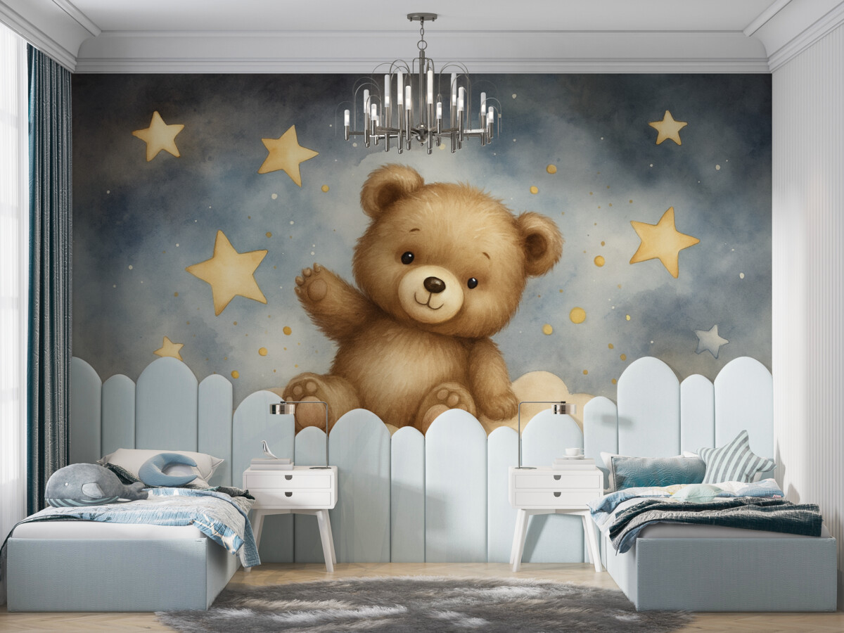 Fototapeta Miś na obłoku, udający akwarelę.