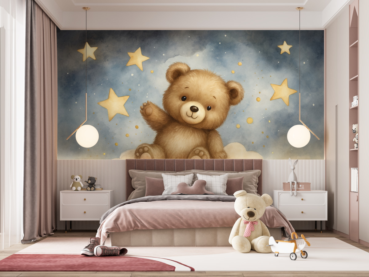 Fototapeta Miś na obłoku, udający akwarelę.