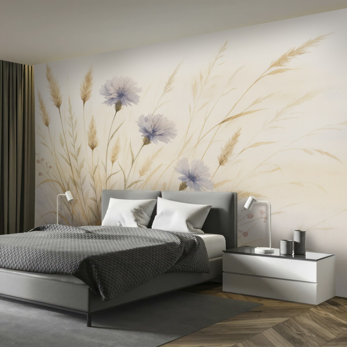 Fototapeta Dzikie rośliny w suchej trawie jako imitacja akwareli.