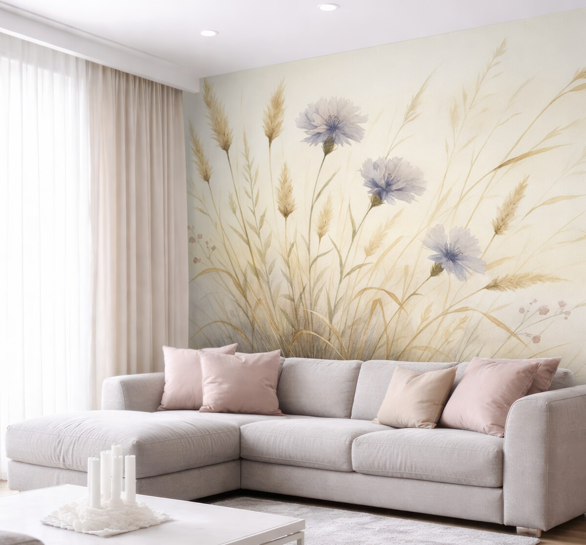 Fototapeta Dzikie rośliny w suchej trawie jako imitacja akwareli.