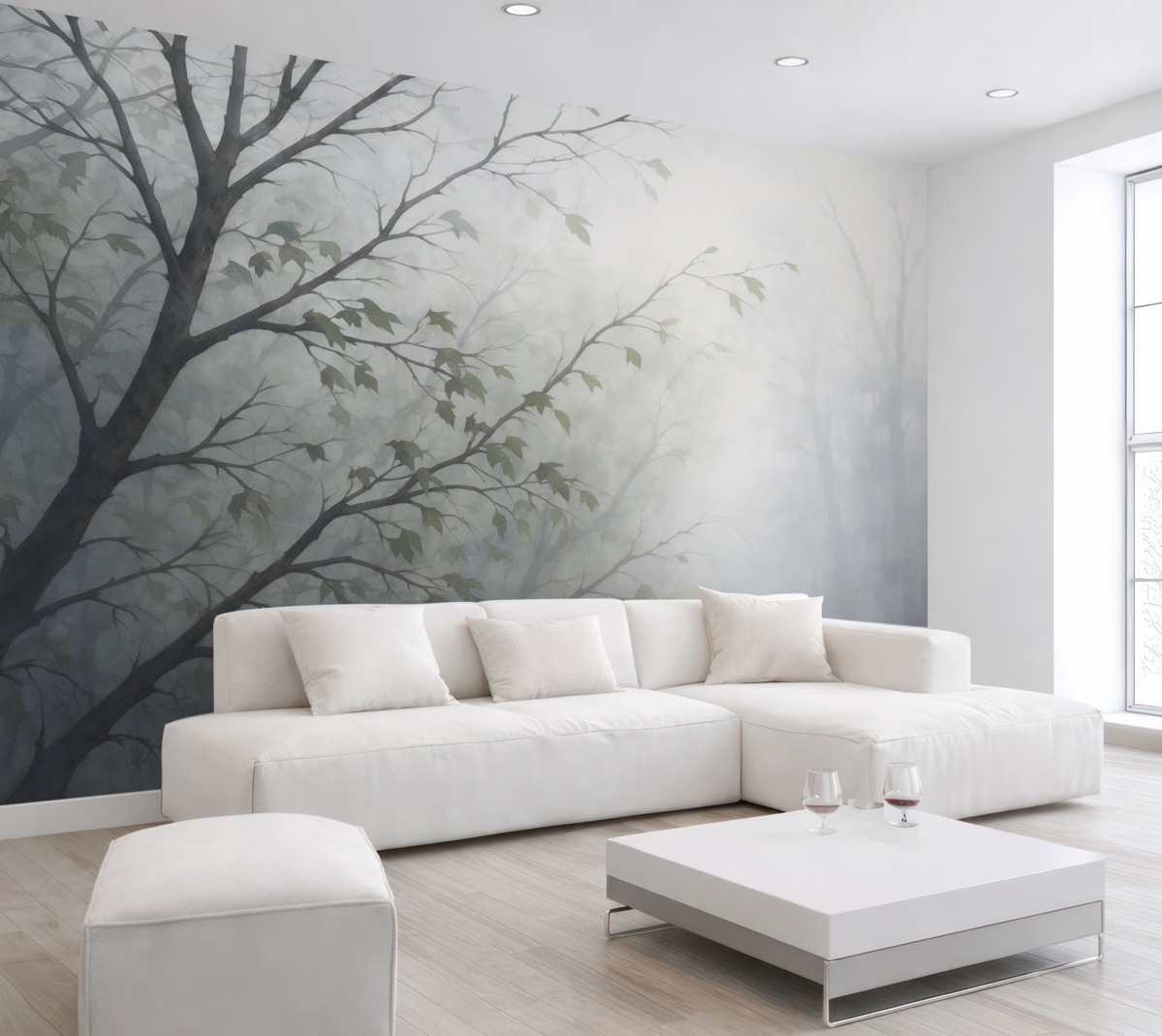 Fototapeta Kształty konarów drzew oraz cienie przypominające akwarelę.