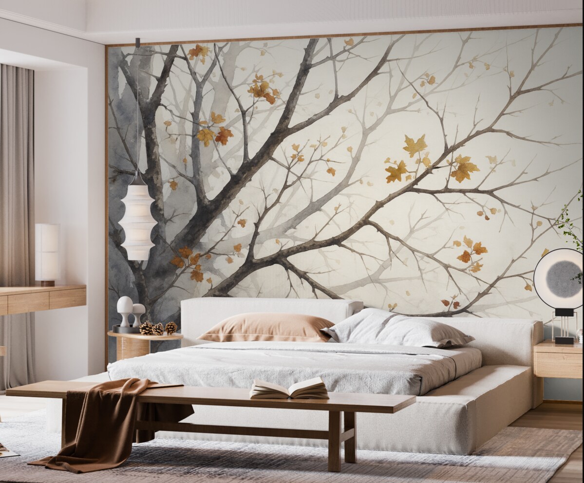 Fototapeta Zarysy konarów drzew przypominają akwarelę.