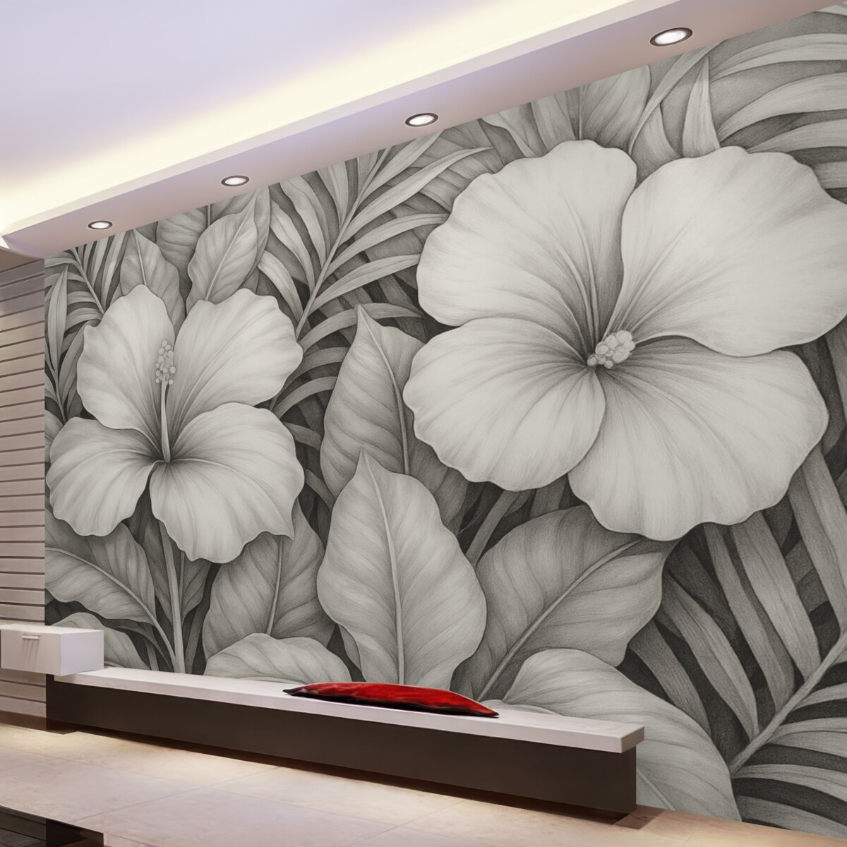 Fototapeta Tropikalne liście oraz kwiaty.