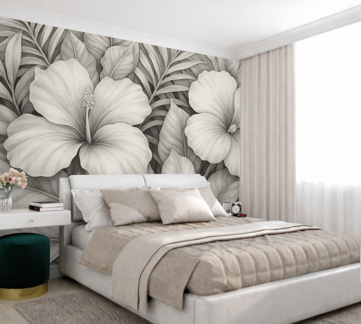 Fototapeta Tropikalne liście oraz kwiaty.