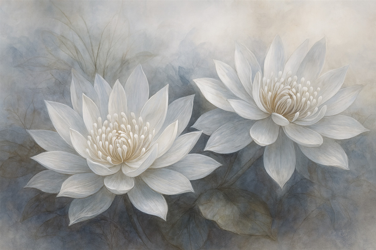 Fototapeta Zestaw akwarelowych kwiatów na ścianie w stylu grunge.