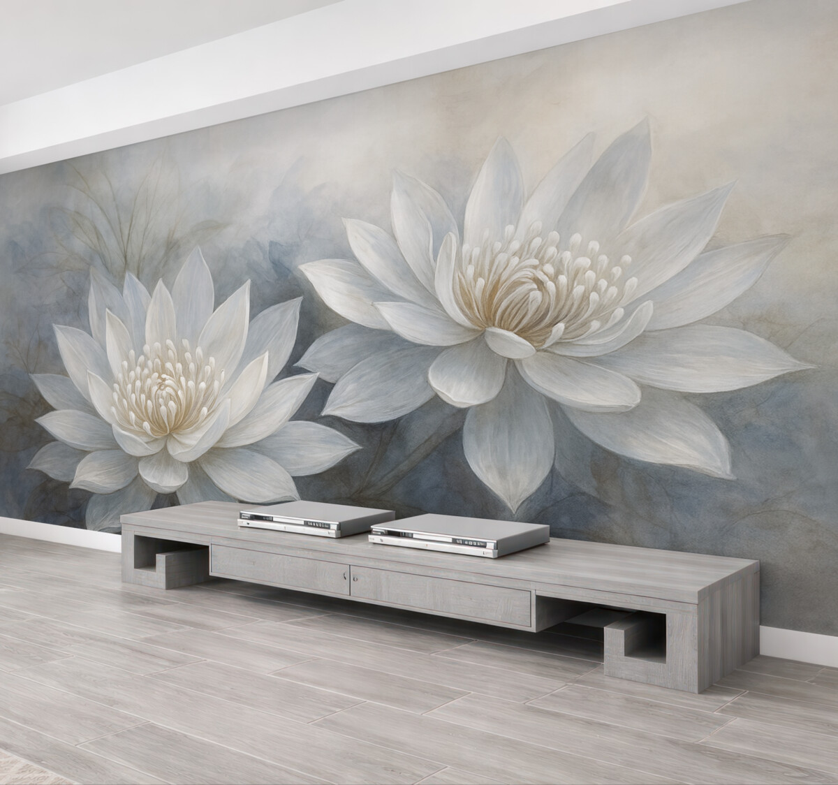 Fototapeta Zestaw akwarelowych kwiatów na ścianie w stylu grunge.