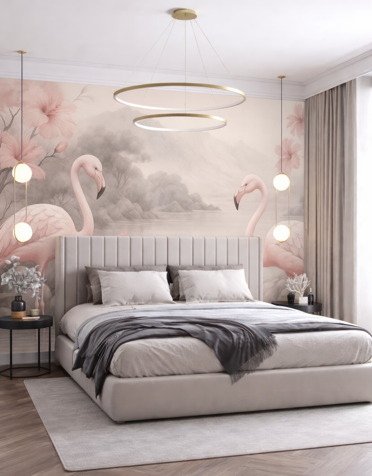 Fototapeta Dwa flamingi namalowane akwarelą w wodzie.