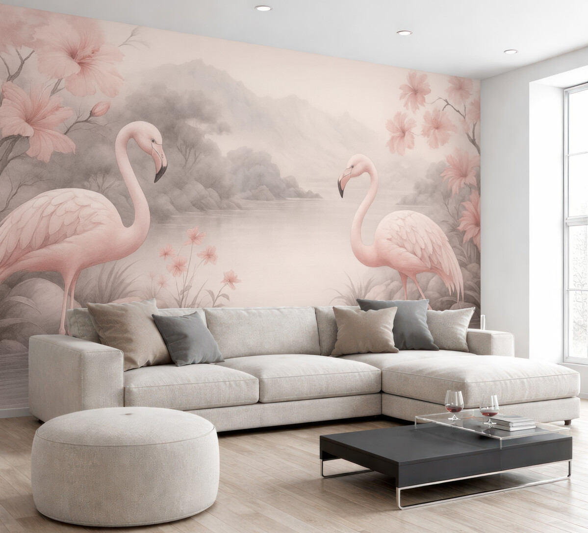 Fototapeta Dwa flamingi namalowane akwarelą w wodzie.