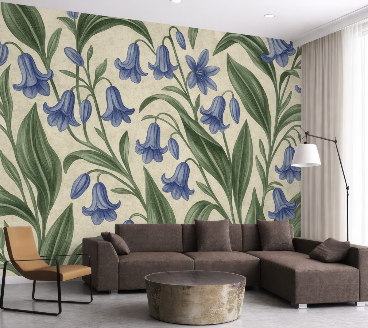 Fototapeta Szczegółowe kwiaty dzwonka na murze akwarela.