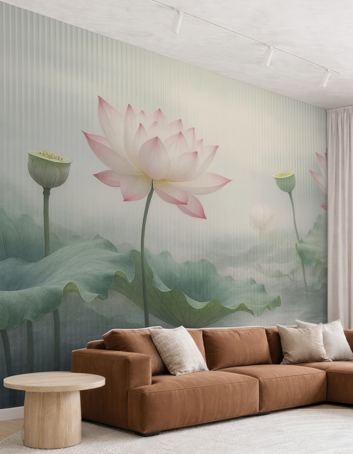 Fototapeta Widok kwiatów lotosu za oknem.