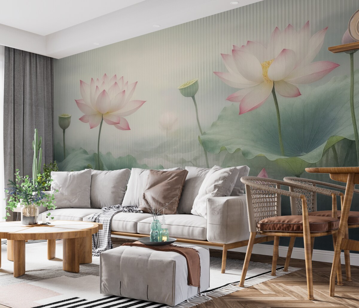 Fototapeta Widok kwiatów lotosu za oknem.