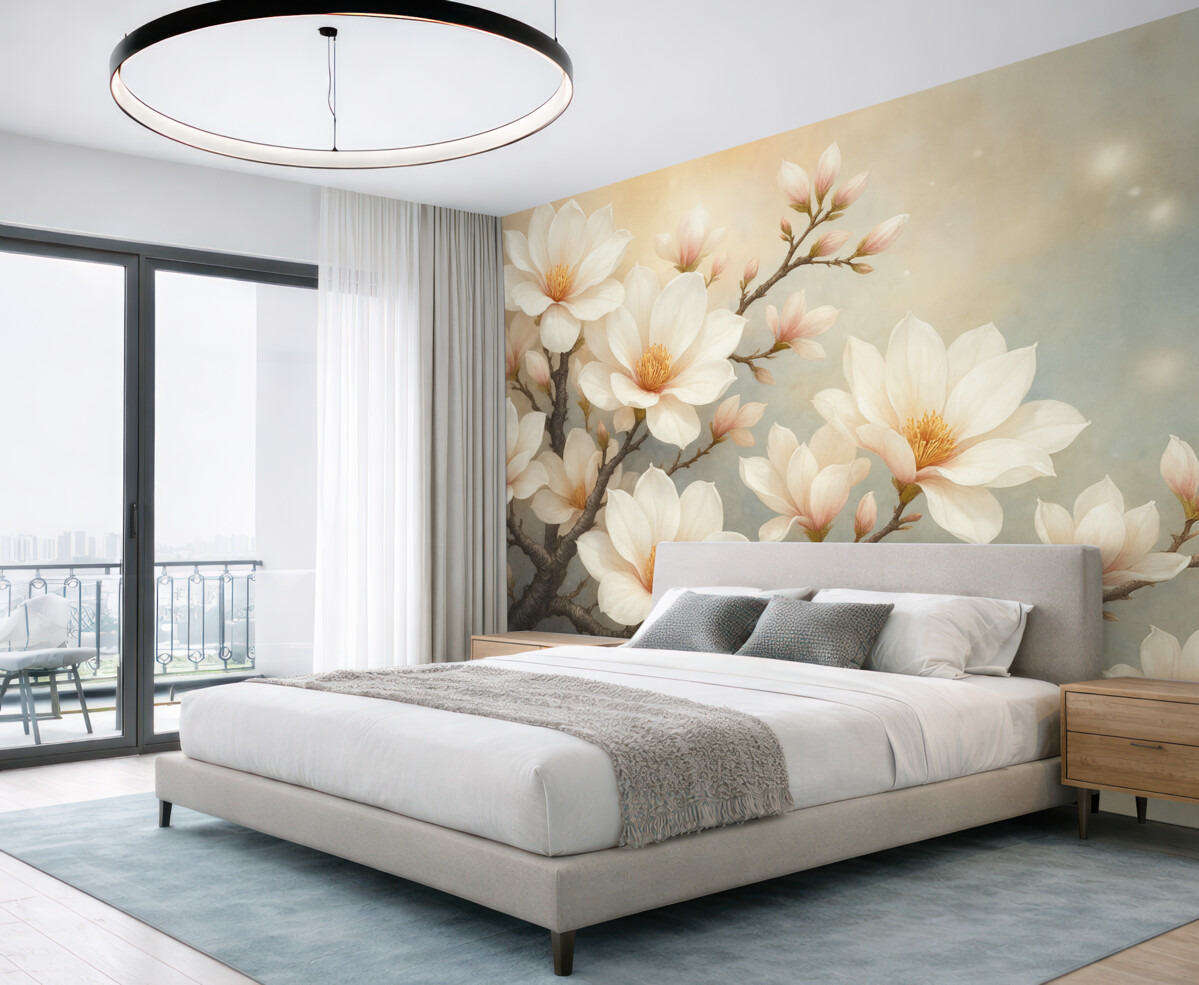 Fototapeta Abstrakcyjnie przedstawiona kwitnąca gałązka.