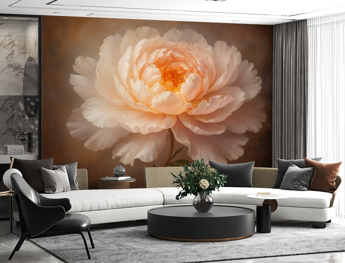 Fototapeta Rozkwitający kwiat piwonii w subtelnej gamie kolorów.