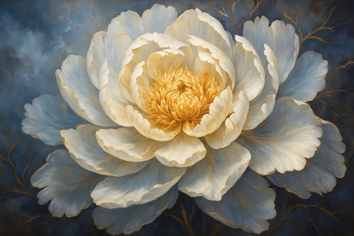 Fototapeta Kwitnący kwiat piwonii w odcieniu niebieskim.