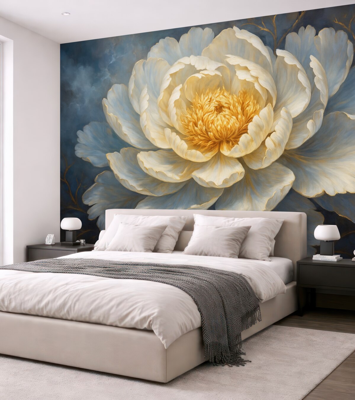 Fototapeta Kwitnący kwiat piwonii w odcieniu niebieskim.