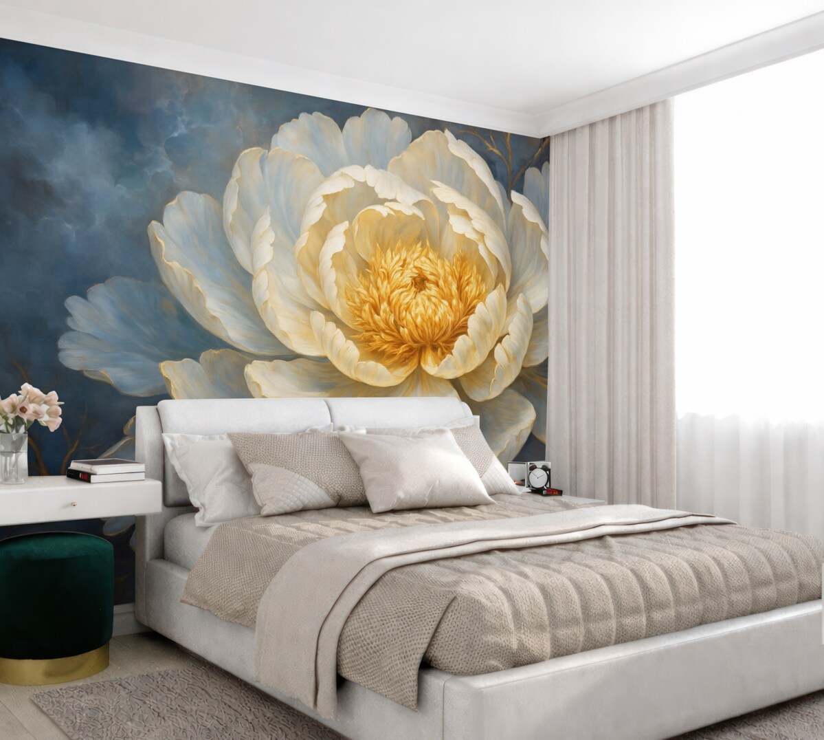 Fototapeta Kwitnący kwiat piwonii w odcieniu niebieskim.