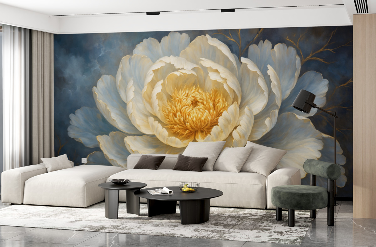 Fototapeta Kwitnący kwiat piwonii w odcieniu niebieskim.