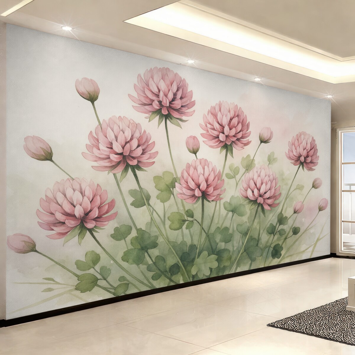 Fototapeta Kwiaty koniczyny w stylu akwareli.