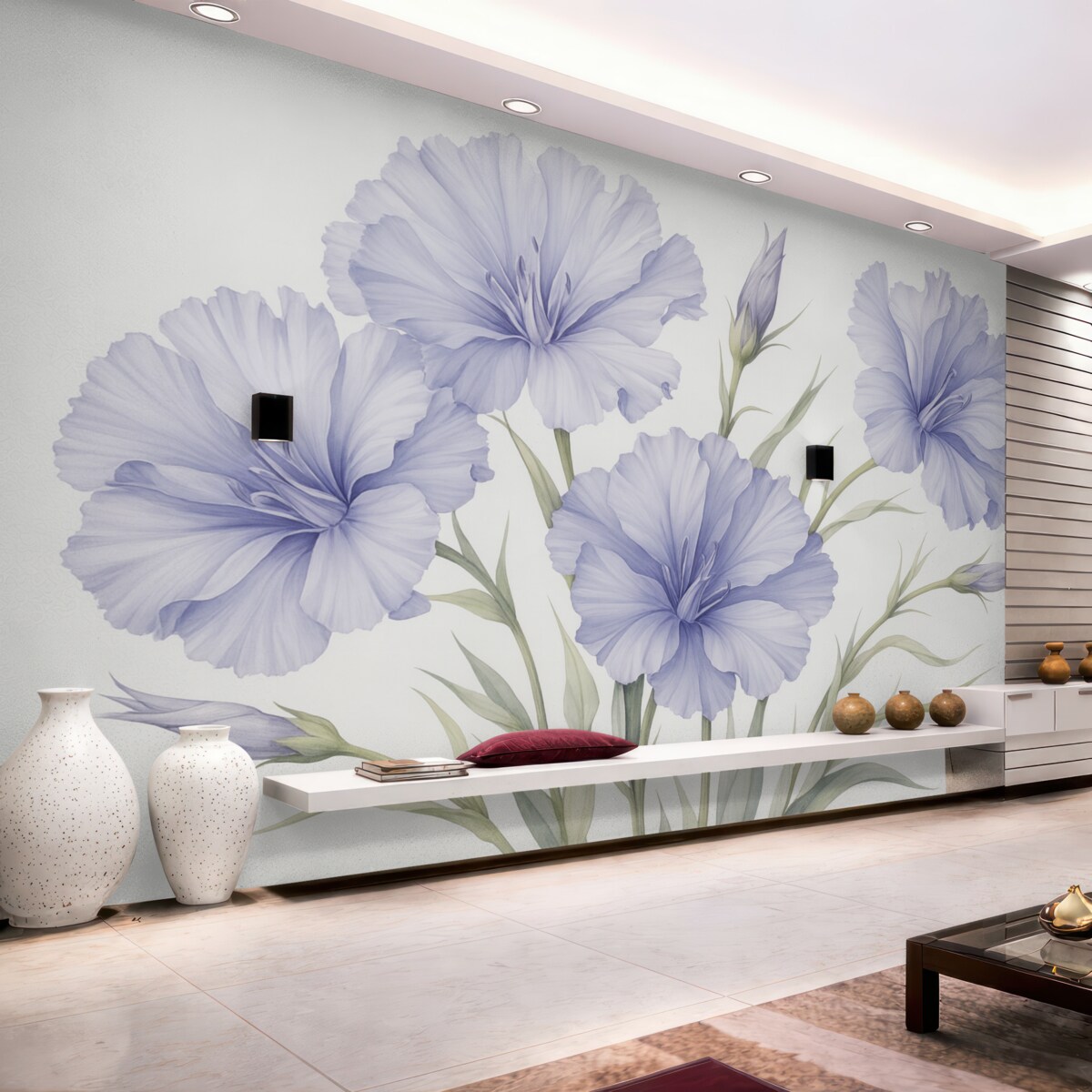 Fototapeta Wielkie dzikie kwiaty naśladujące akwarelę.