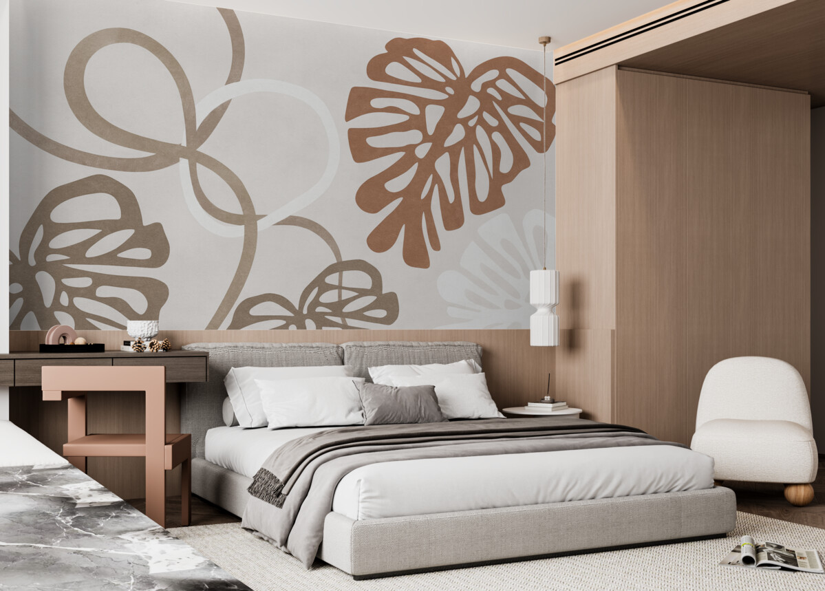 Fototapeta Liście Monstery oraz abstrakcyjne kształty.