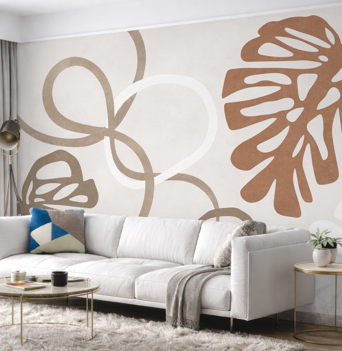 Fototapeta Liście Monstery oraz abstrakcyjne kształty.