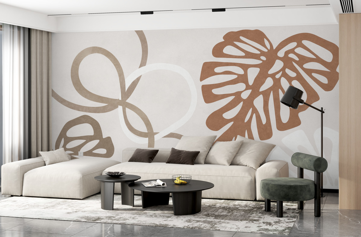 Fototapeta Liście Monstery oraz abstrakcyjne kształty.