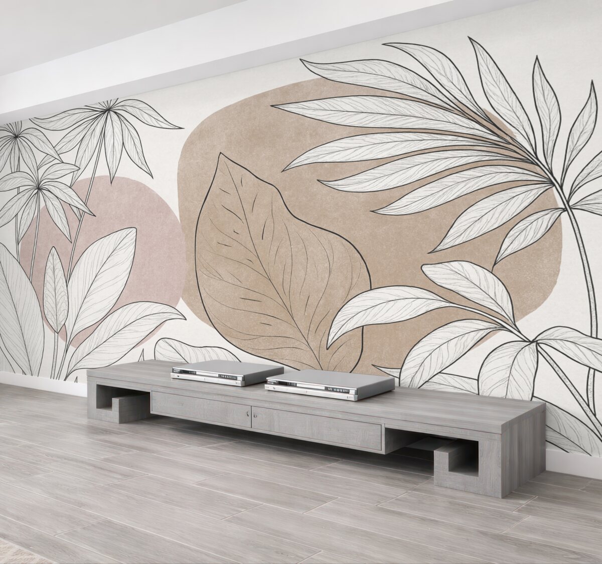 Fototapeta Rysunek linii roślin na tle plam kolorów.