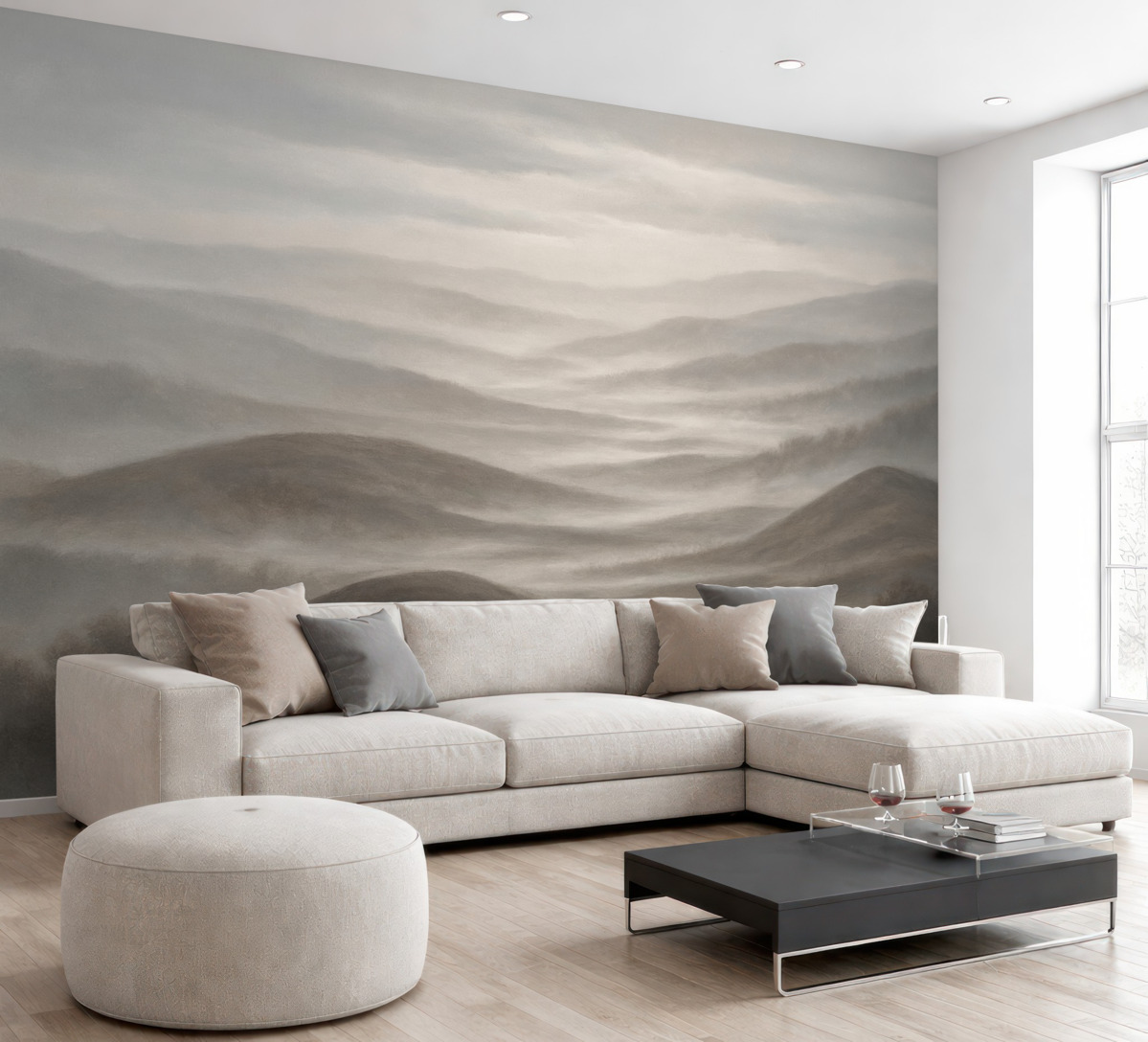 Fototapeta Wzgórza i obłoki, cicha sceneria.