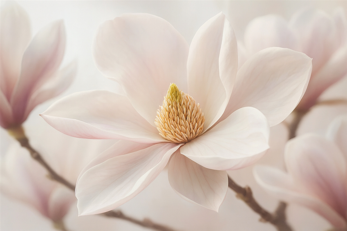 Fototapeta Biała magnolia z bliska przyjrzenia.