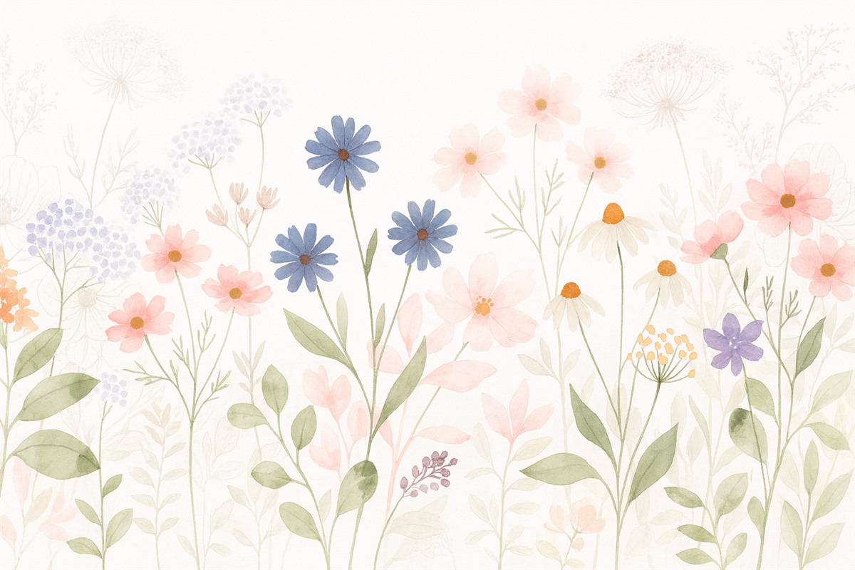 Fototapeta Dziko rosnące kwiaty na jasnym tle.