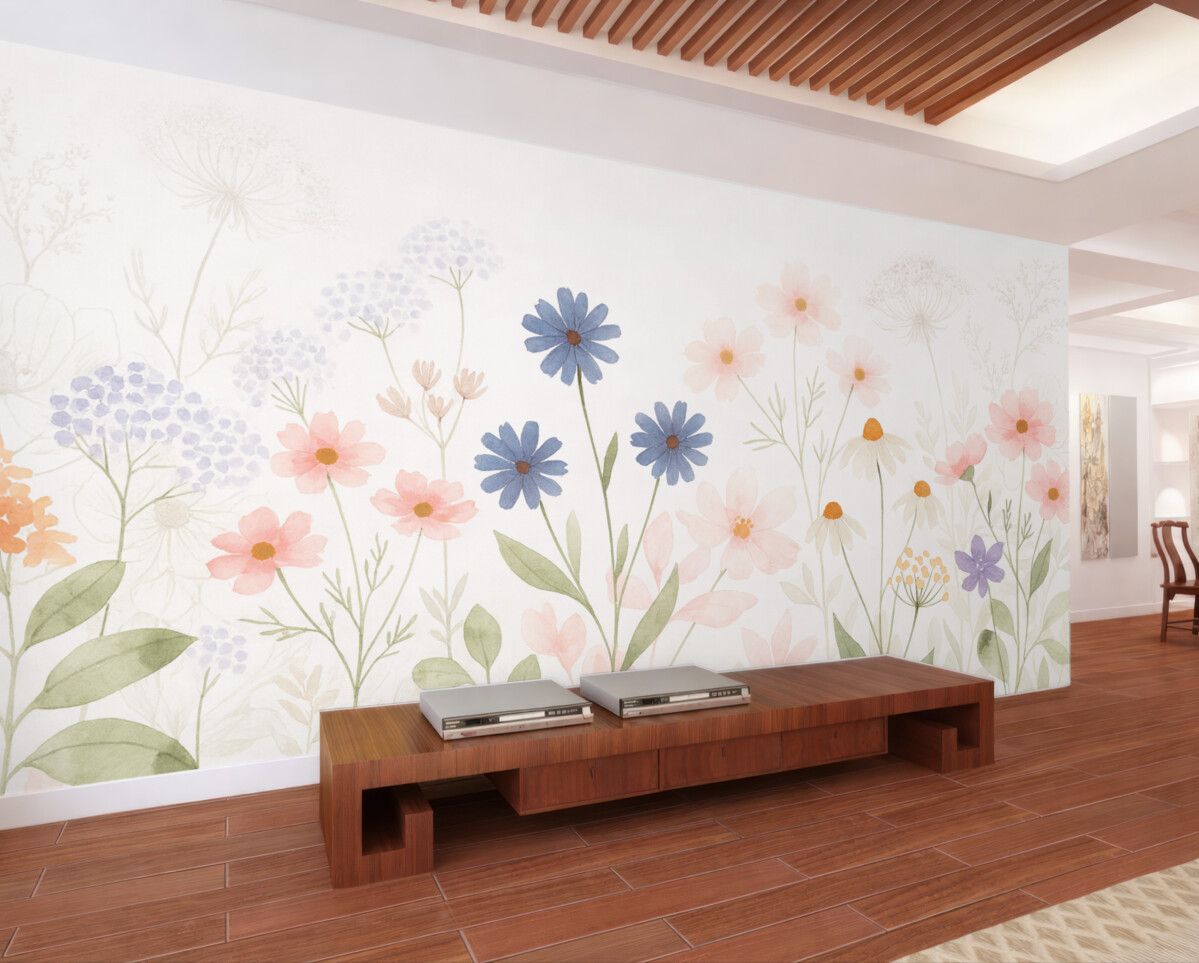 Fototapeta Dziko rosnące kwiaty na jasnym tle.