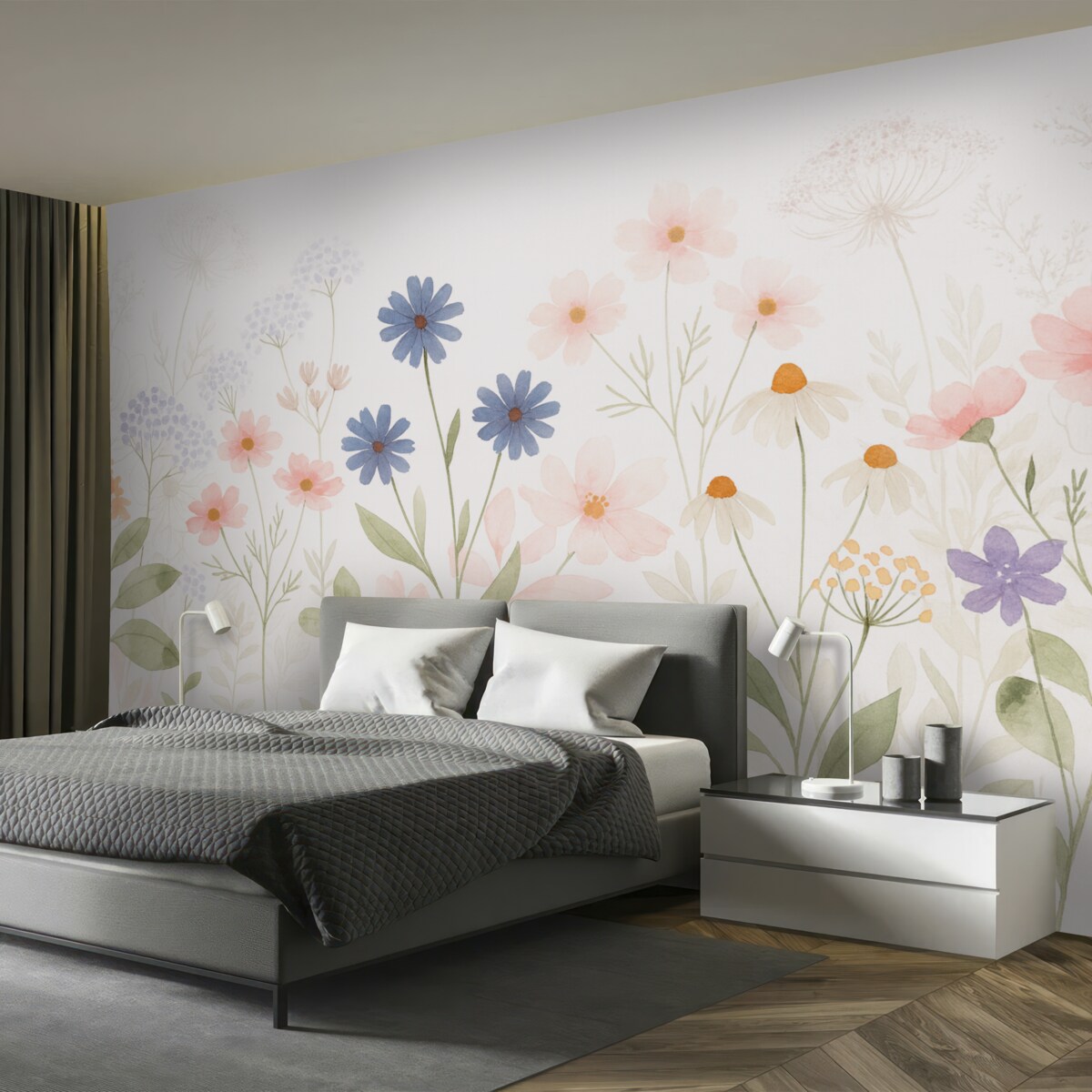 Fototapeta Dziko rosnące kwiaty na jasnym tle.