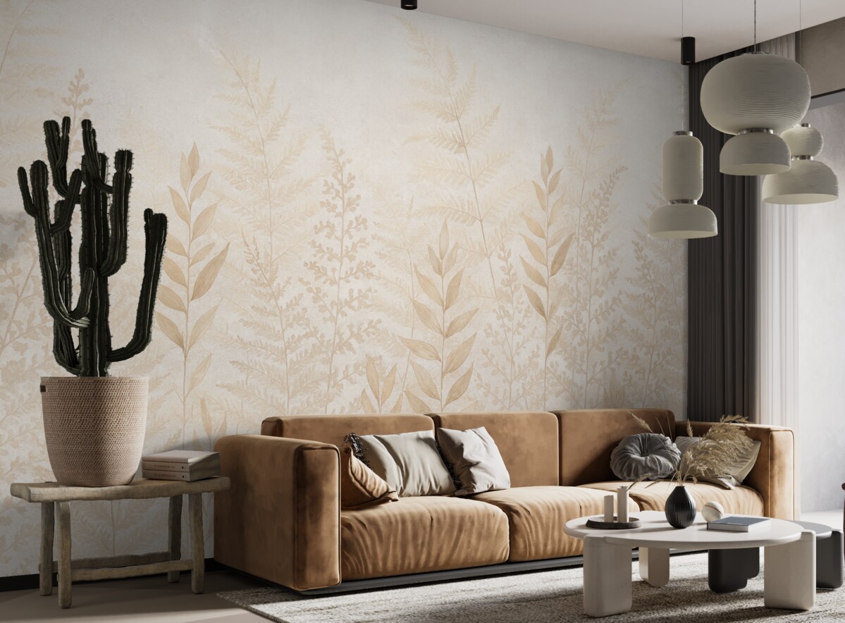 Fototapeta Kłoski oraz rośliny w tonach beżowych.