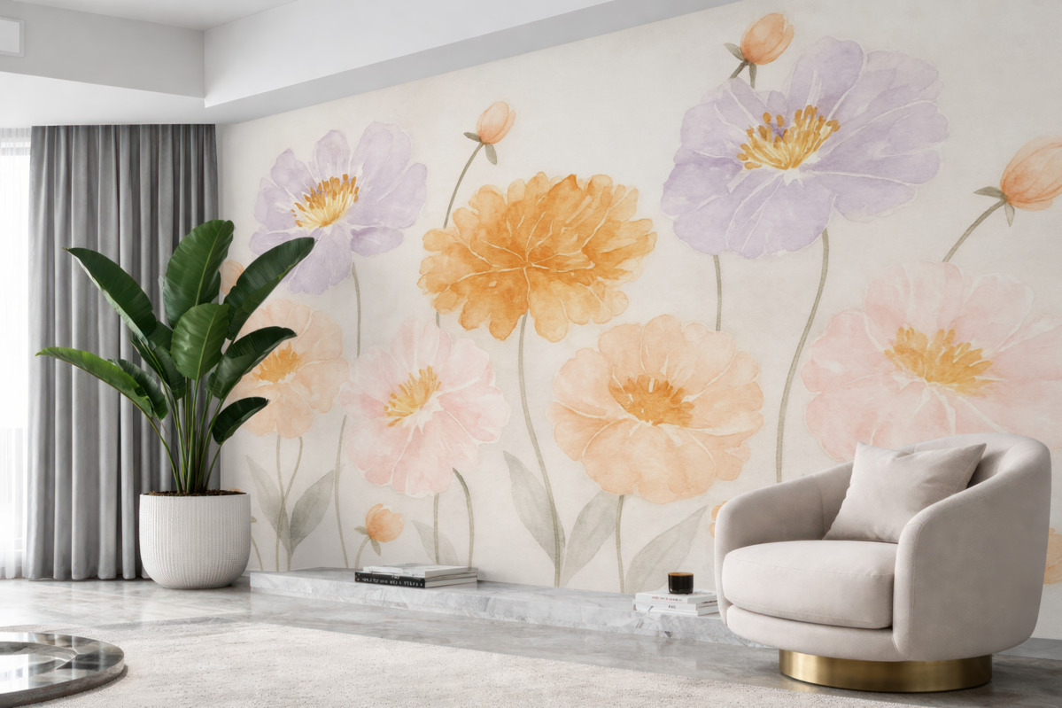 Fototapeta Wielkie kwiaty namalowane akwarelą.