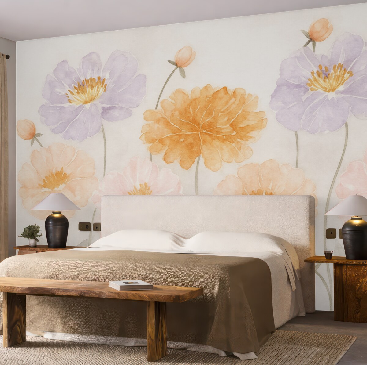 Fototapeta Wielkie kwiaty namalowane akwarelą.