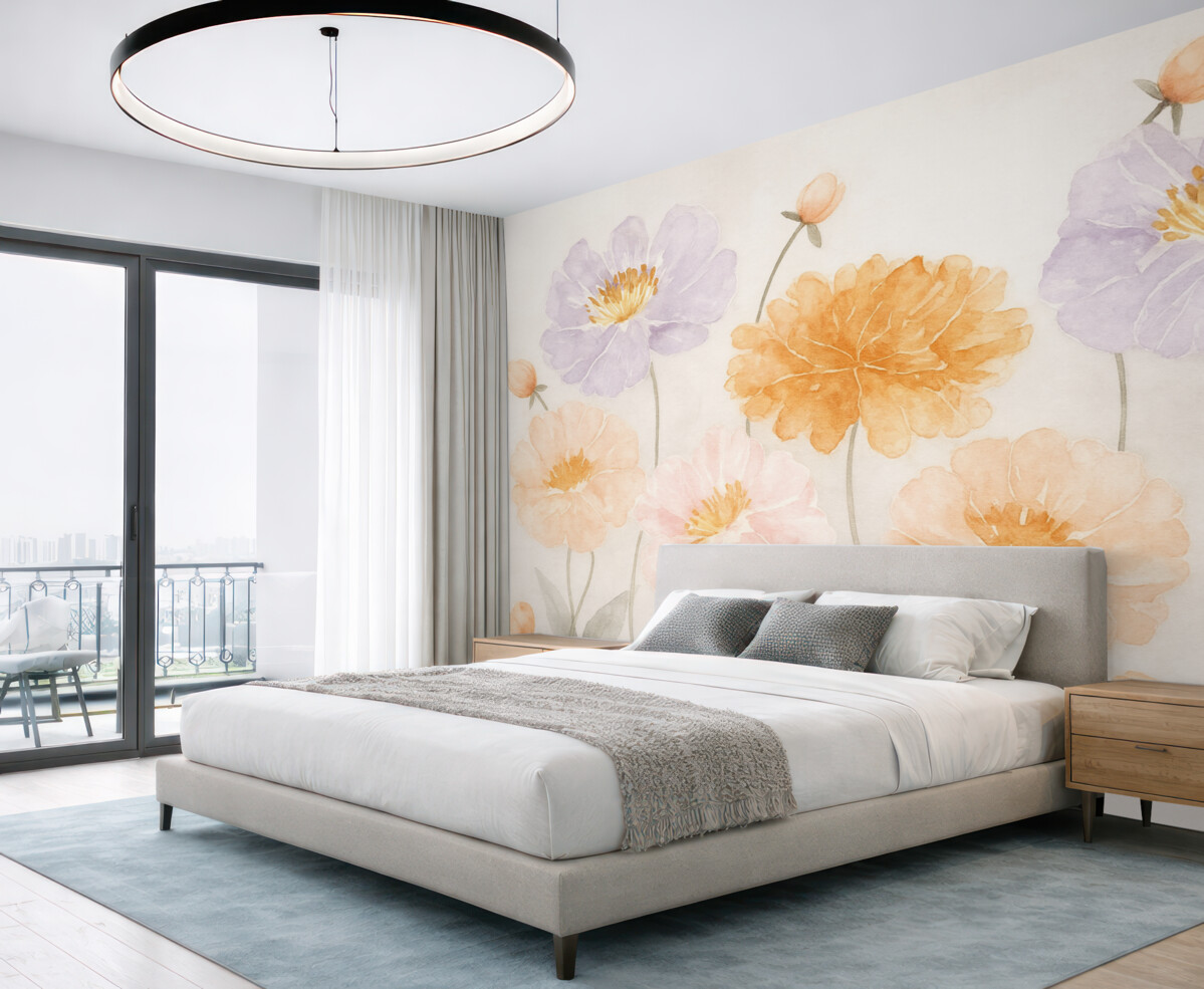 Fototapeta Wielkie kwiaty namalowane akwarelą.