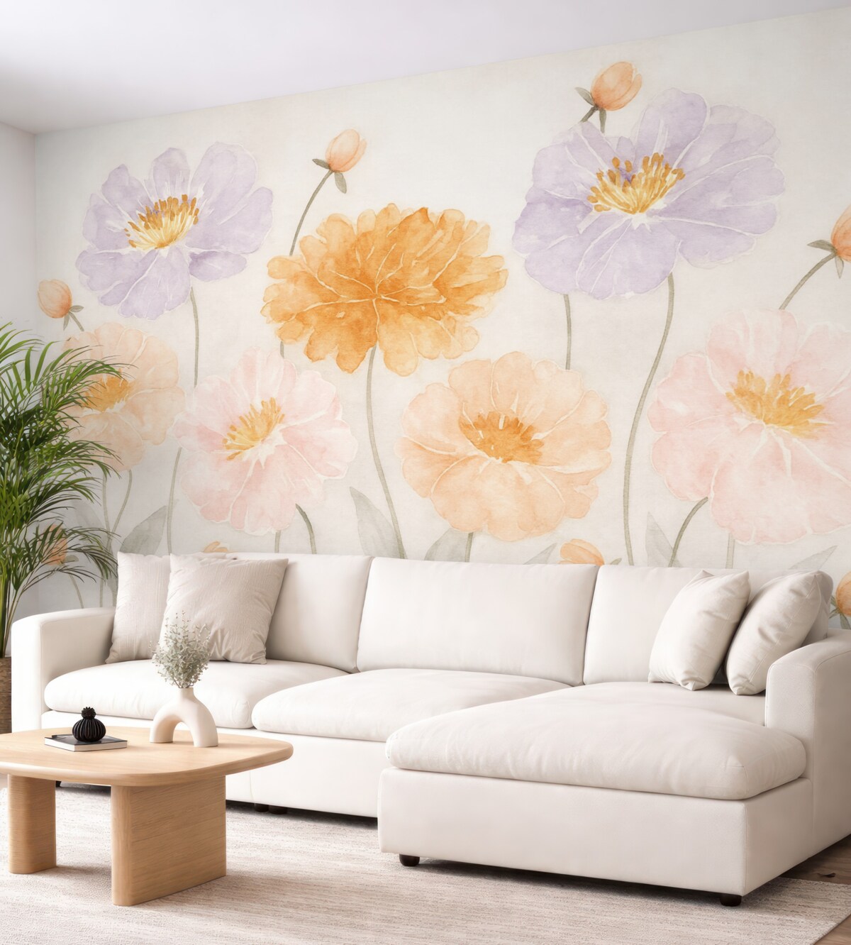 Fototapeta Wielkie kwiaty namalowane akwarelą.