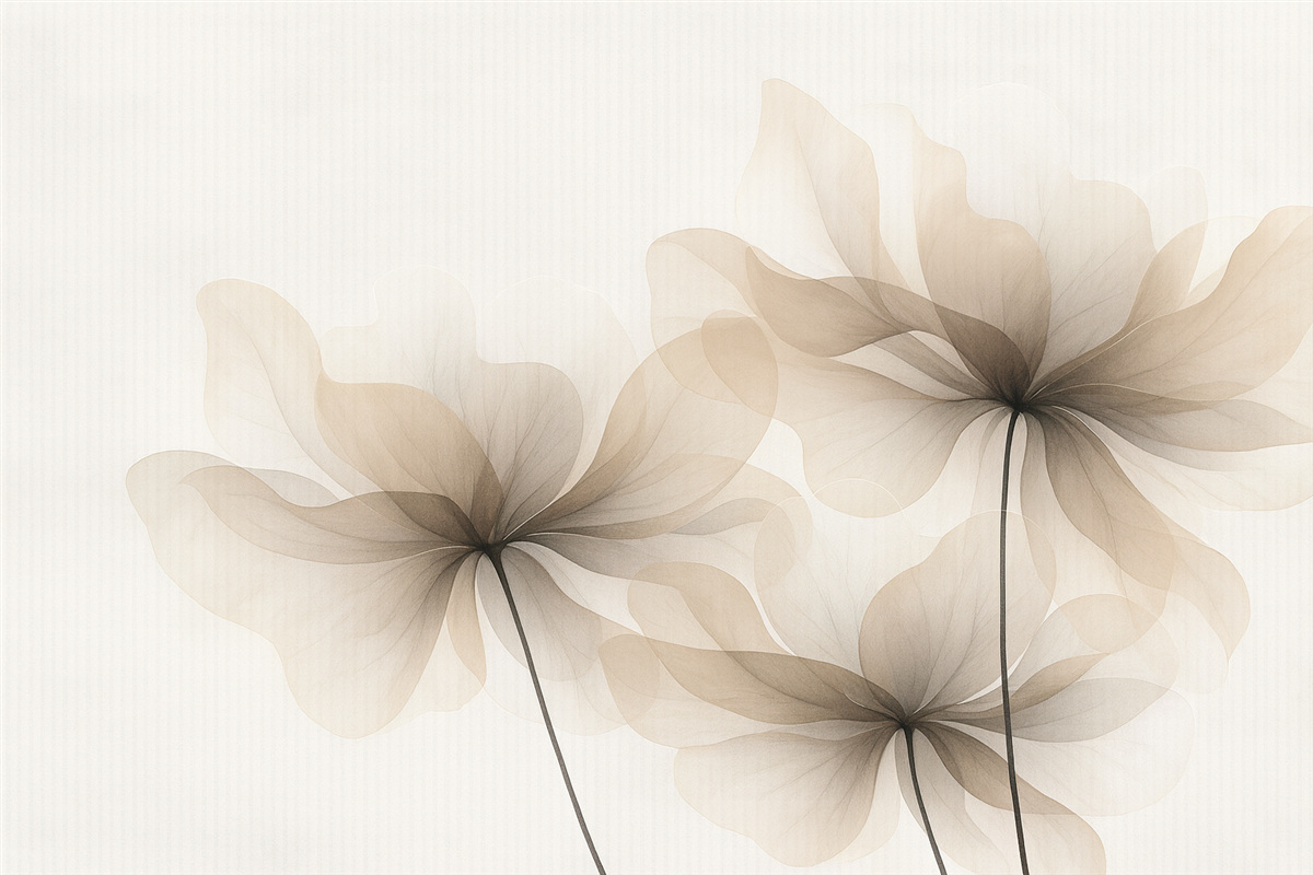 Fototapeta Półprzezroczyste beżowe rośliny na tle w paski.