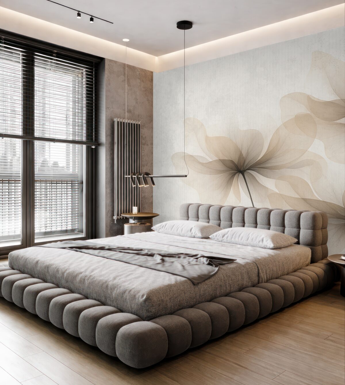 Fototapeta Półprzezroczyste beżowe rośliny na tle w paski.