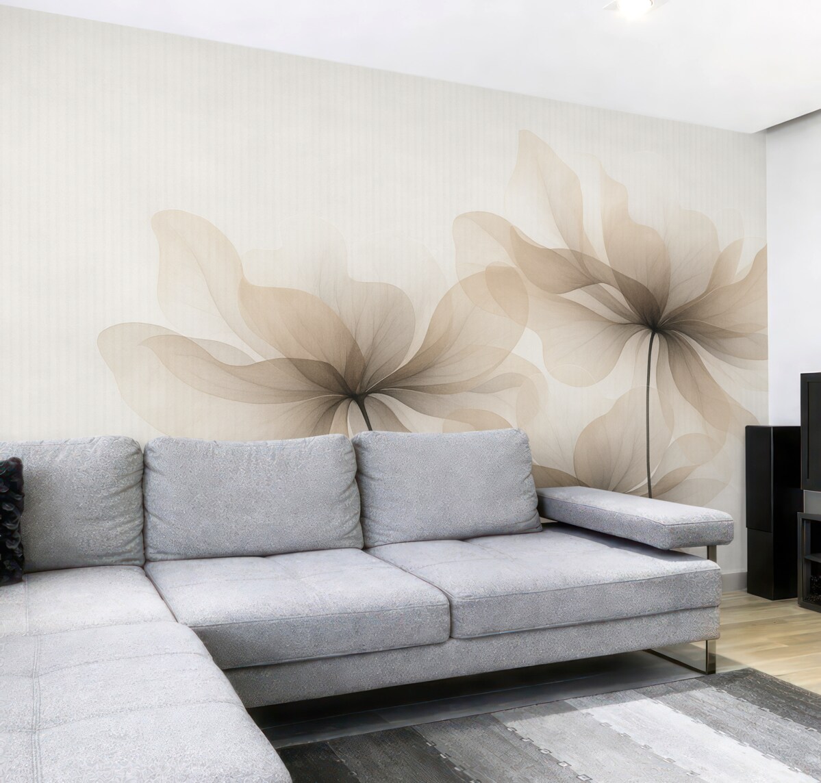 Fototapeta Półprzezroczyste beżowe rośliny na tle w paski.