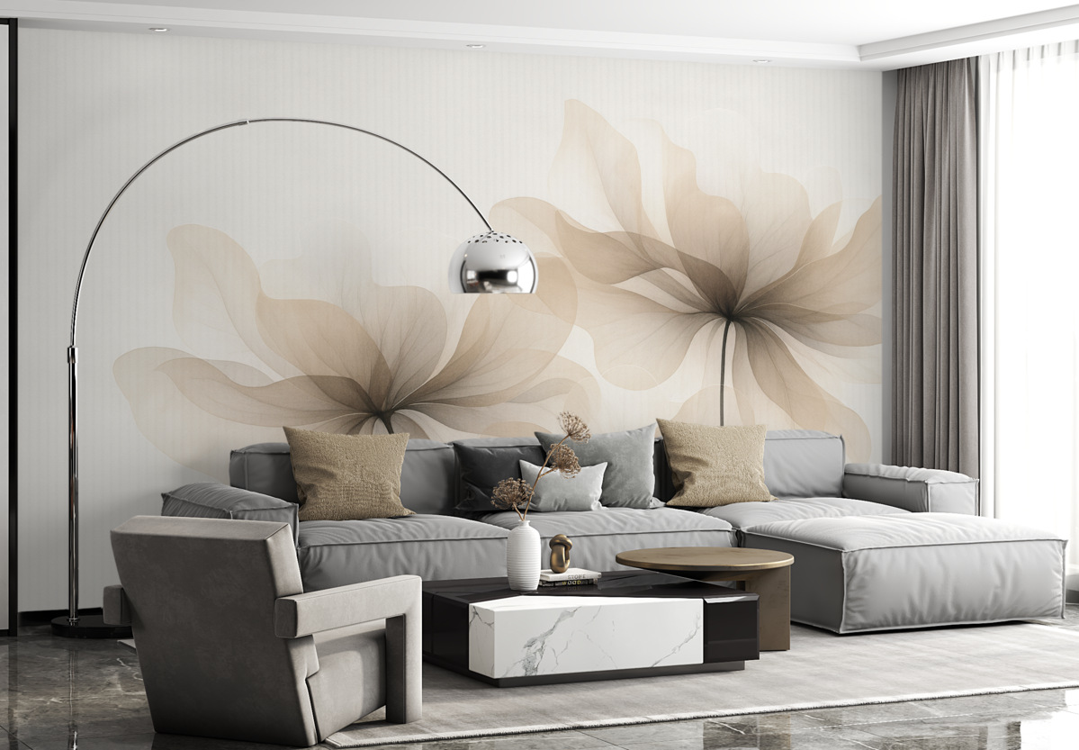 Fototapeta Półprzezroczyste beżowe rośliny na tle w paski.